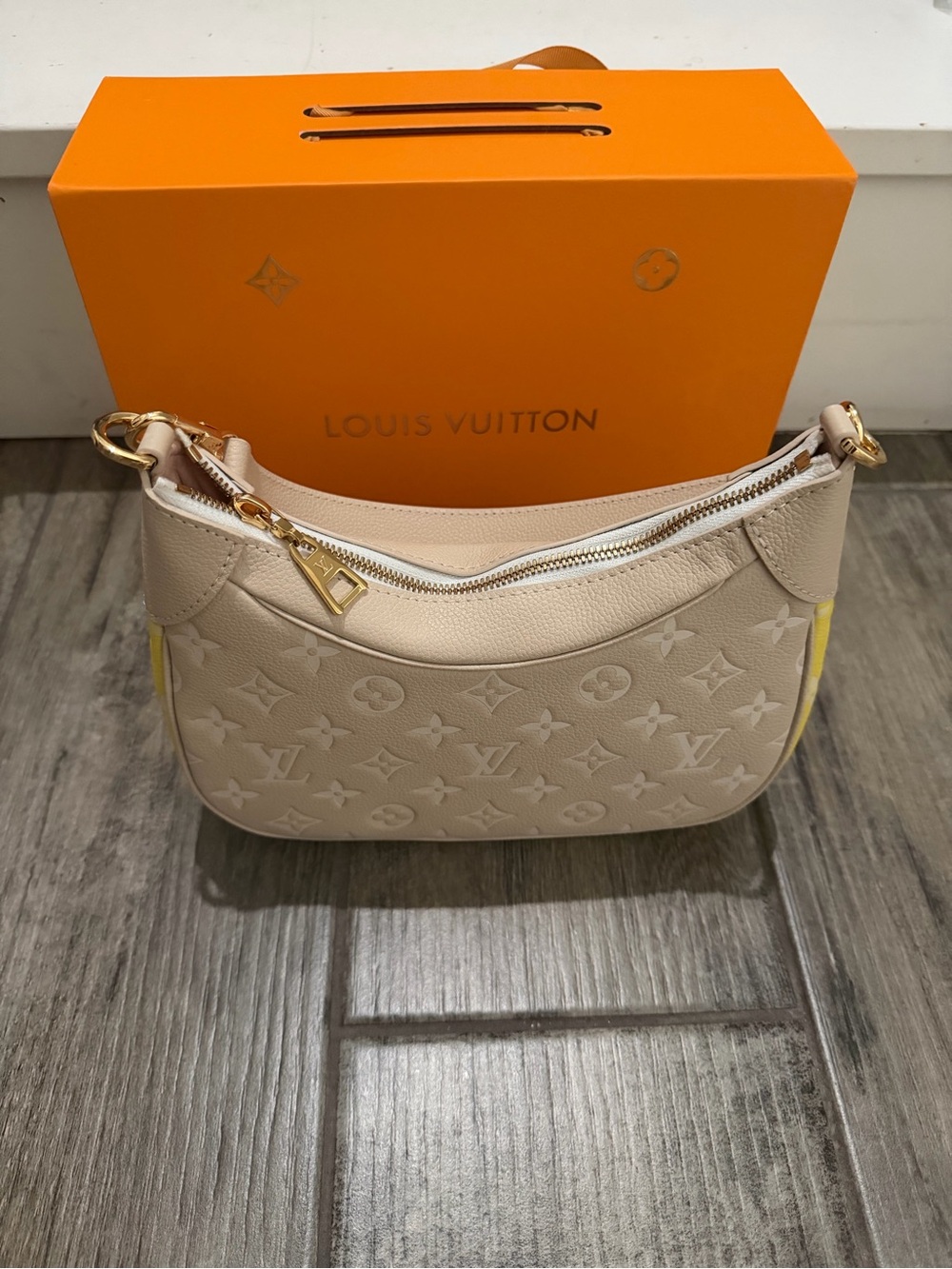 Louis Vuitton Cream Monogram Embossed Shoulder Bag with Yellow Trim